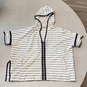 Madewell Cream and Navy Hooded Poncho